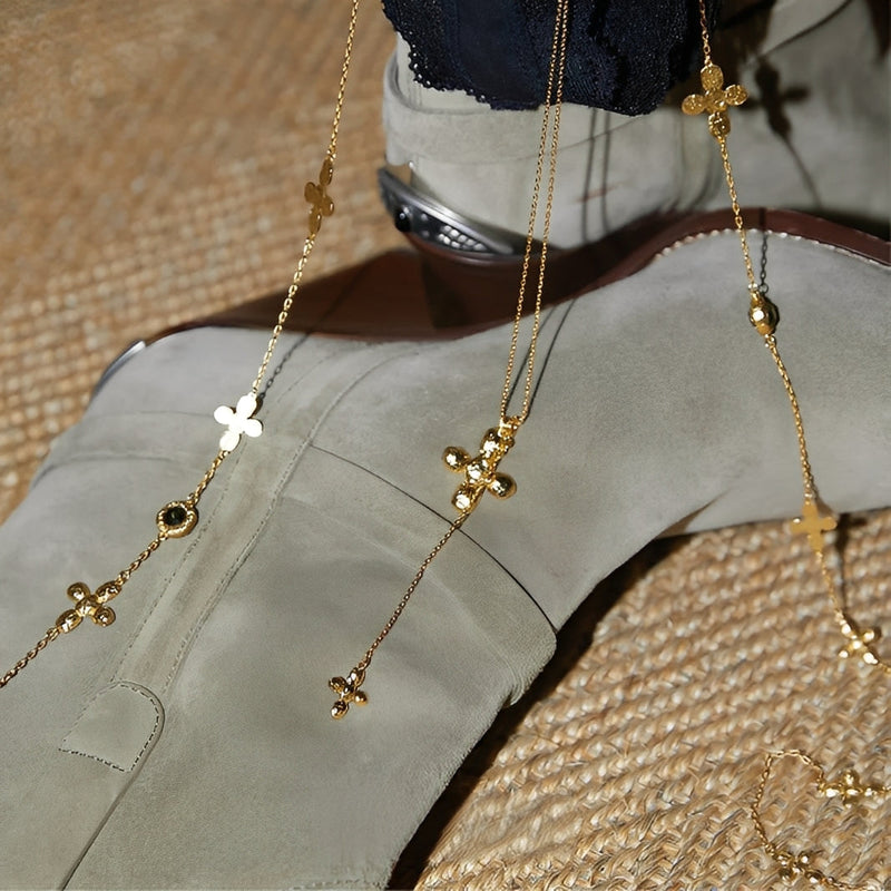 Lidivine 14K Gold Floral Cross Y Necklace